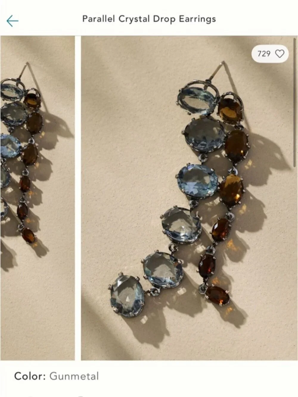 New! Anthropologie 14K Gunmetal Amber Crystal Drop Earrings (3013) NWT